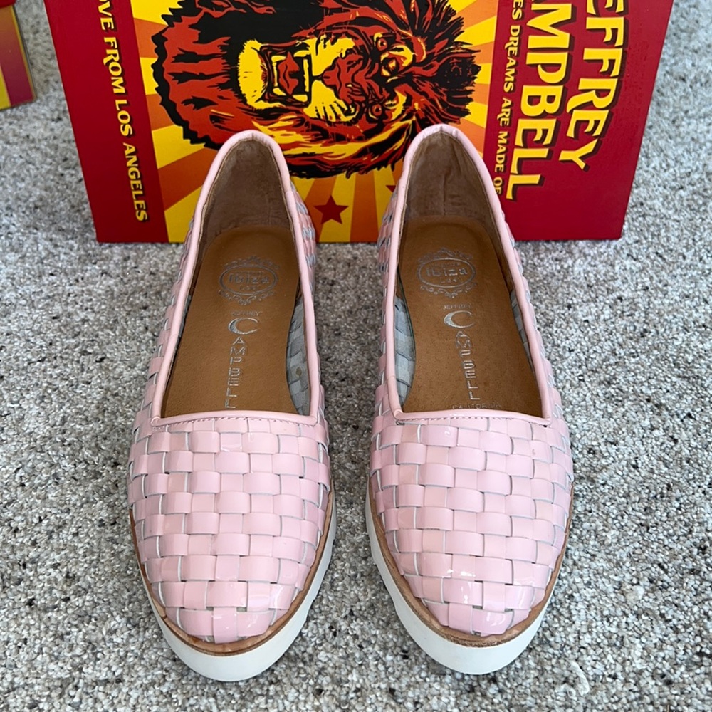 AUTH NIB JEFFREY CAMPBELL BRACK WOVEN PLATFORM SHOES PINK PATENT LEATHER